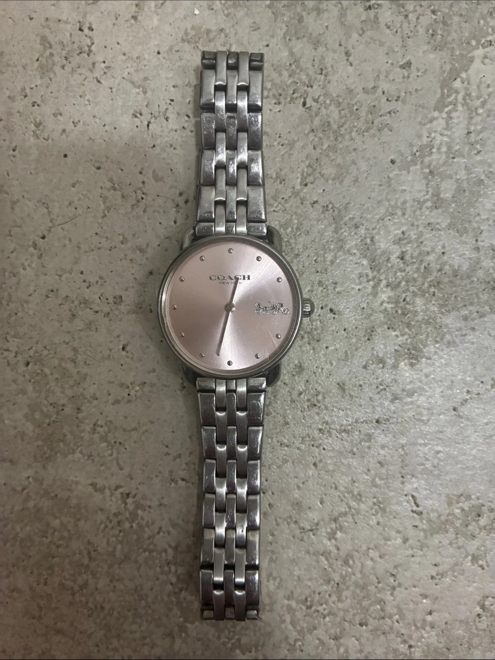 EUC Coach Silver Bracelet Watch with Pink Sunray Dial. All links in watch.